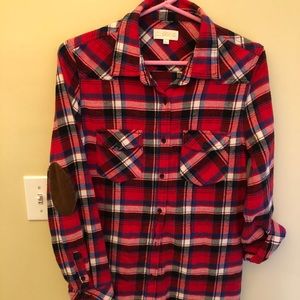 Plaid flannel with elbow patches